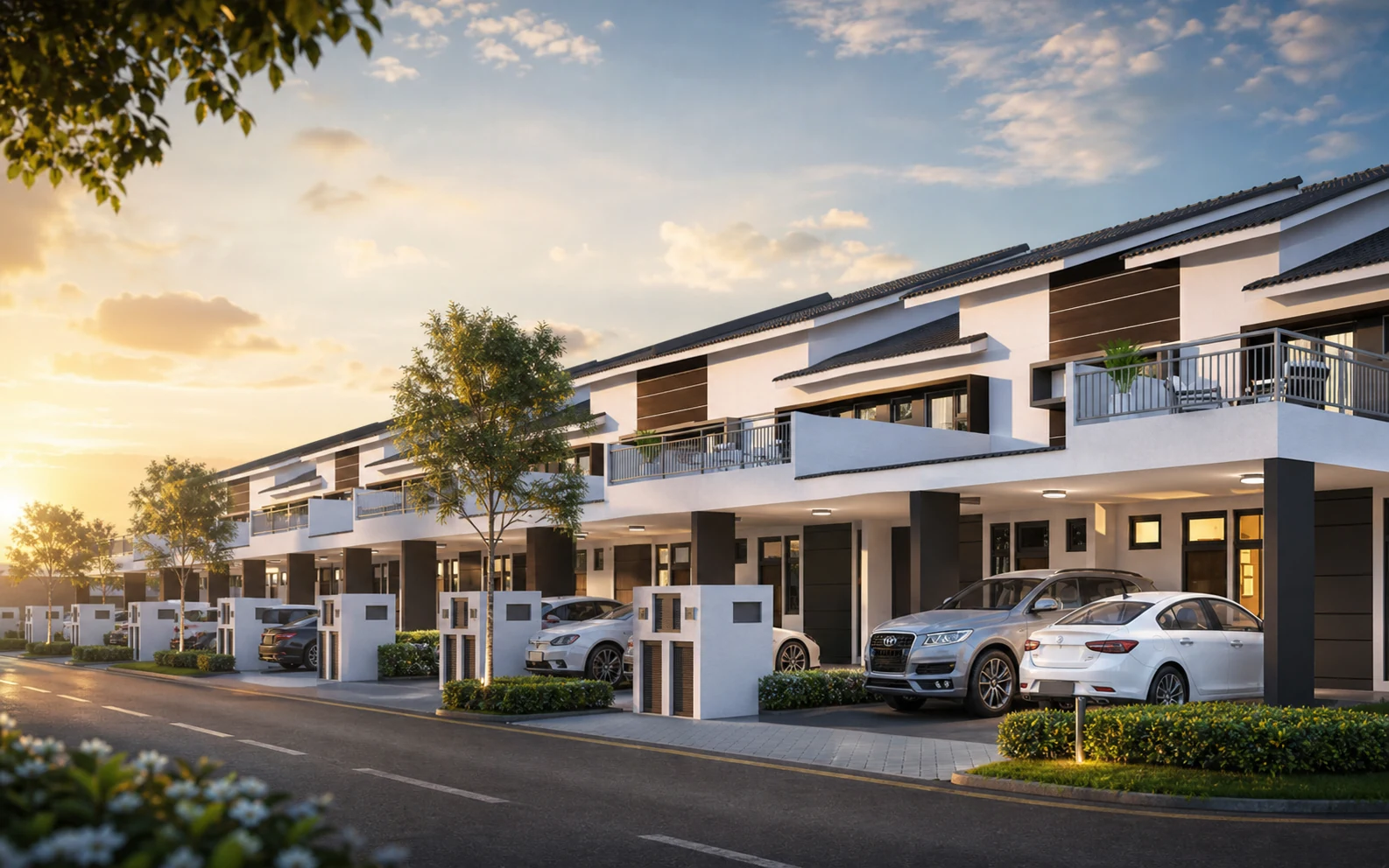 Premium visual of Everine-style double-storey terrace homes at Eco Sun Batu Kawan