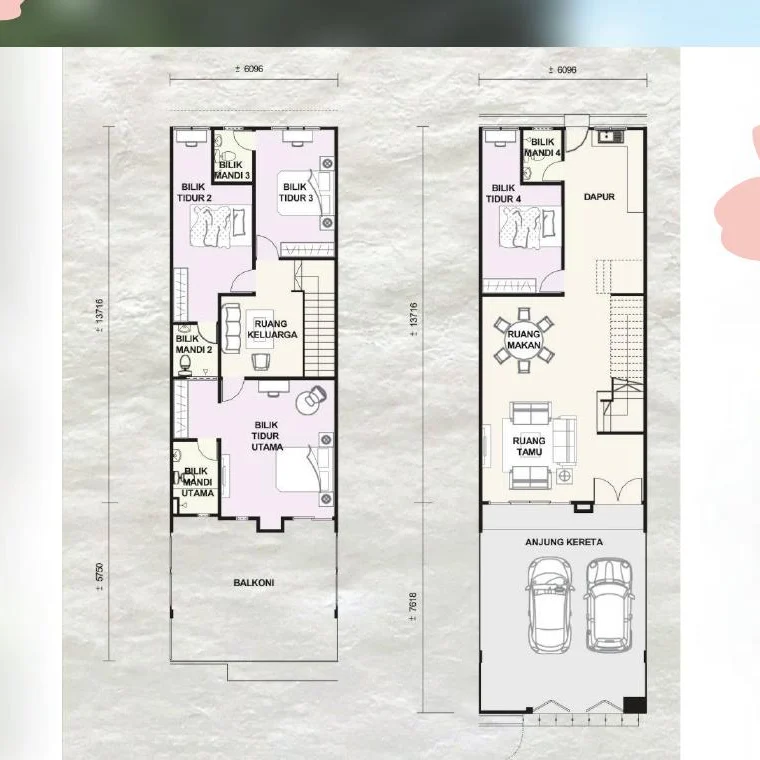 Frieden double-storey terrace unit plan with four bedrooms and four bathrooms