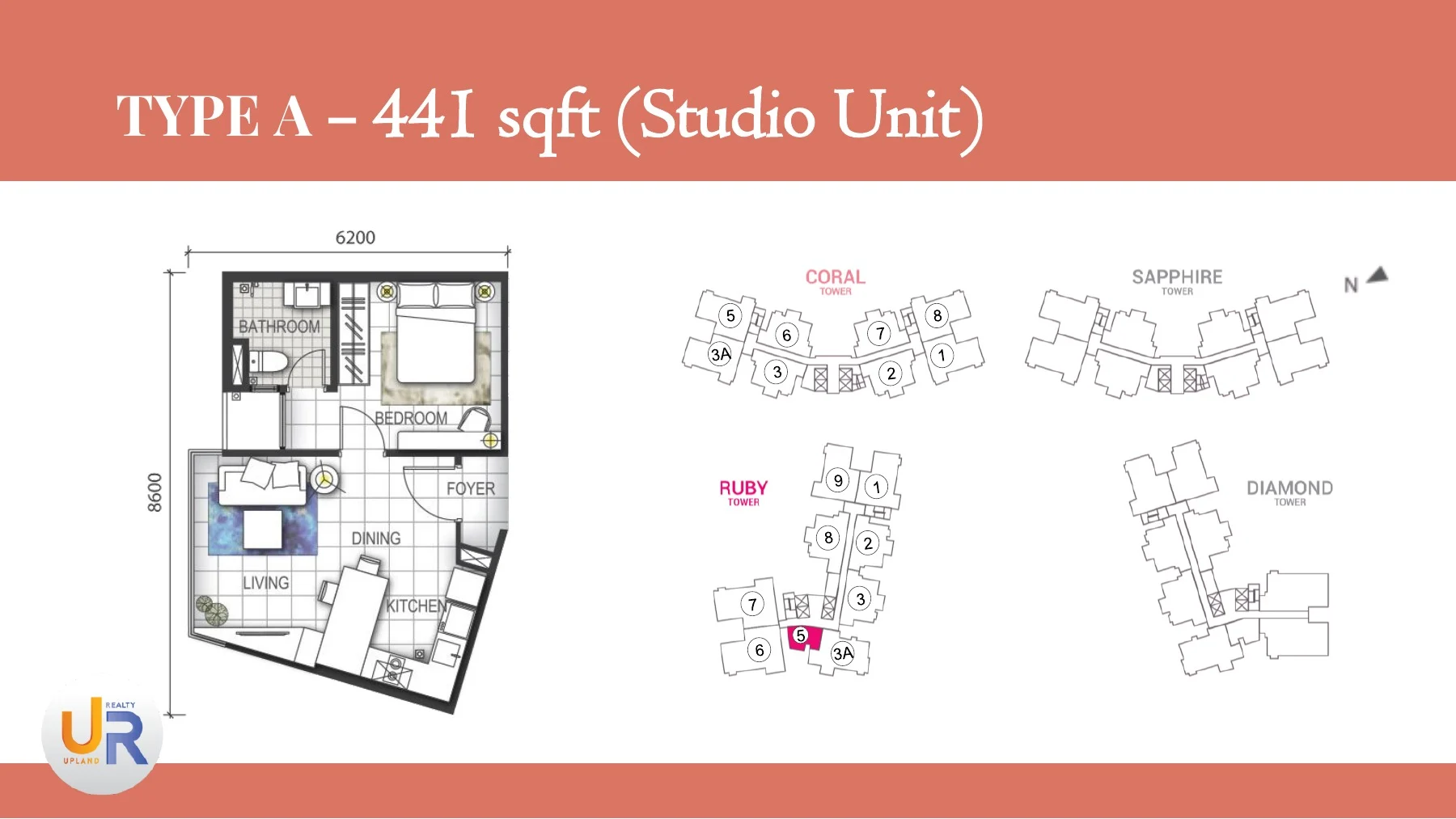 Official GEM Residences Type A 441 square foot studio plan