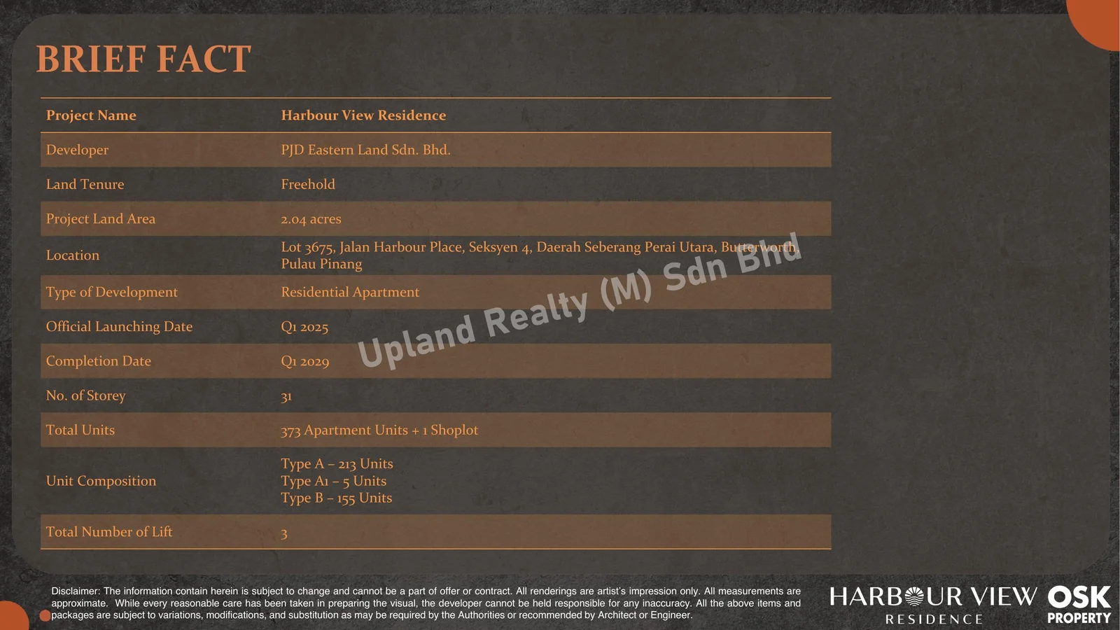 Harbour View Residence brief facts from official sales kit