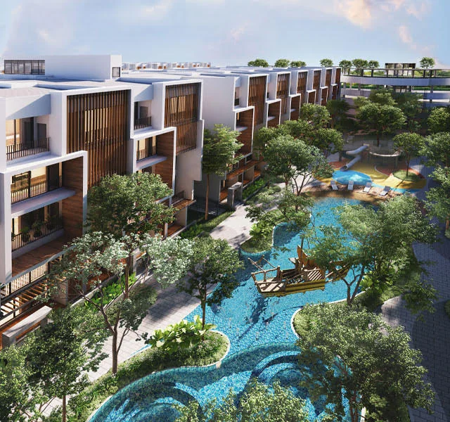 Artist impression showing the pool and children's play area