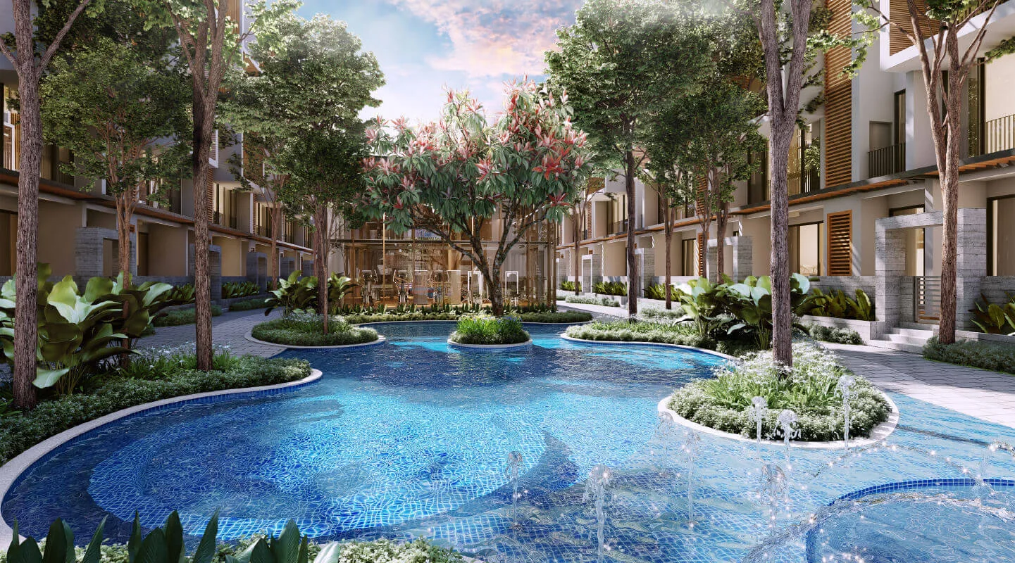 Artist impression of the central courtyard pool