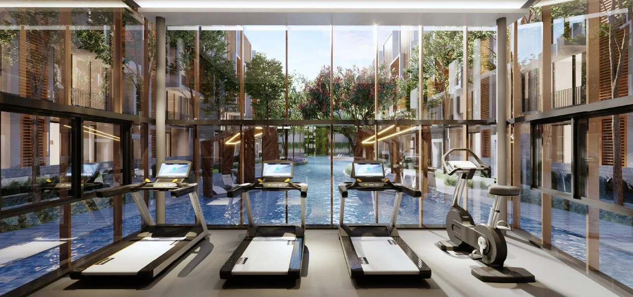 Artist impression of the gym overlooking the water garden