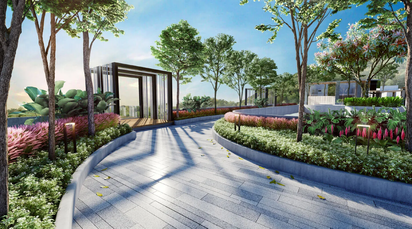 Artist impression of landscaped garden walk