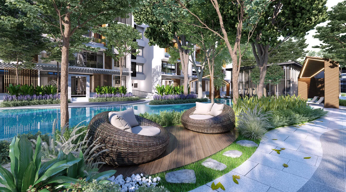 Artist impression of the landscaped pool at Jesselton Courtyard