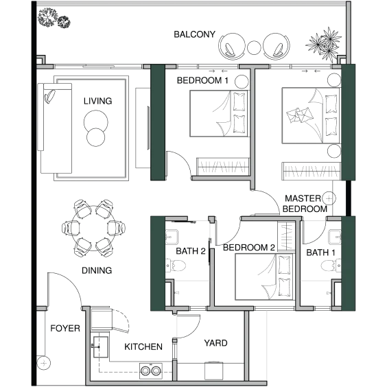 Lumina Residence Type B 1,346 sq ft official floor plan