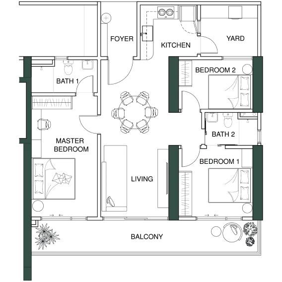 Lumina Residence Type C 1,216 sq ft official floor plan