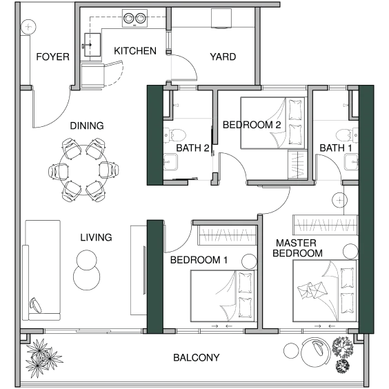 Lumina Residence Type D 1,206 sq ft official floor plan