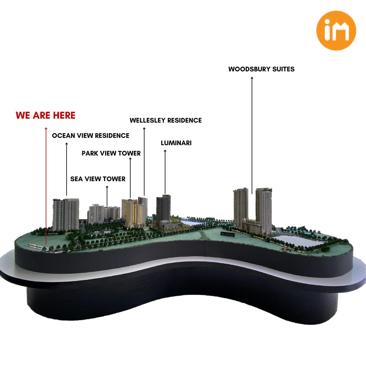 Rubica Harbour Place precinct model showing neighbouring residences and the Rubica site position