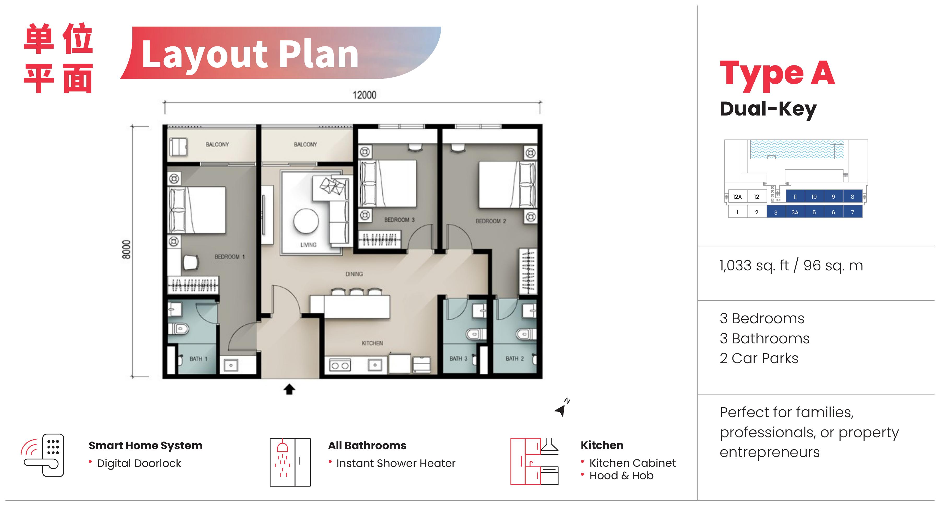 Seiras Residences Type A Dual-Key official unit layout