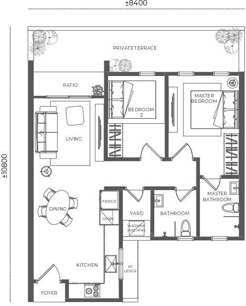 Official Versa Type A1 868 sq ft private-terrace plan