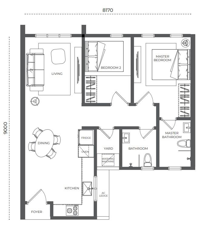 Official Versa Type B 703 sq ft plan