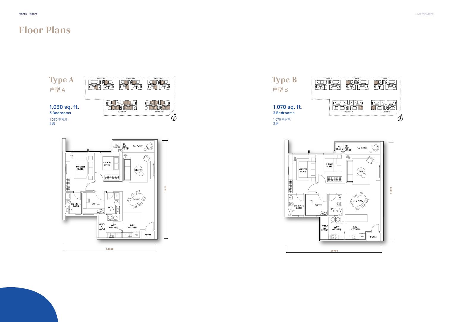 Official Vertu Resort Type A and Type B floor plan page