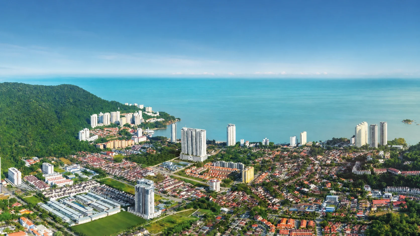 Coastal aerial context of WaterStone at Tanjung Bungah